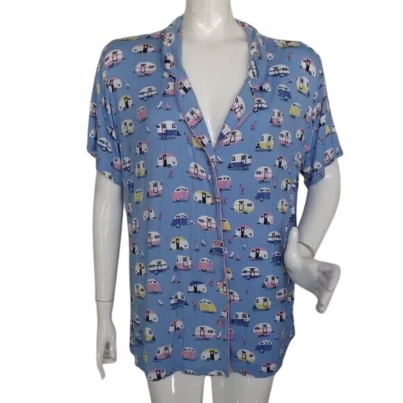 MUNKI MUNKI Pajamas, XXL, Blue, RVs/Trailers/Flamingos, 2 pieces, Top/Pants - Picture 6 of 12